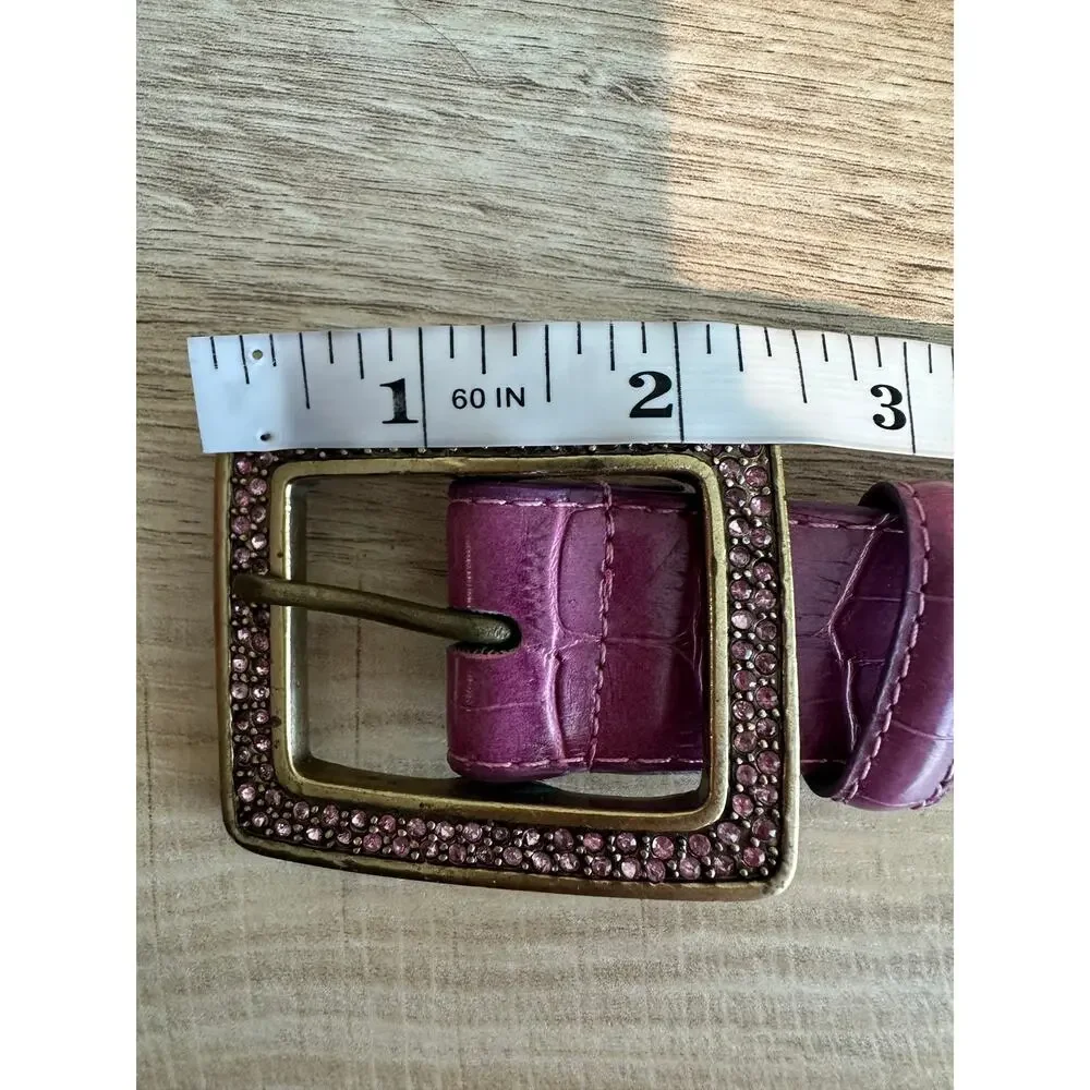 Women's Pink Alligator Embossed Leather Crystal Buckle Belt L